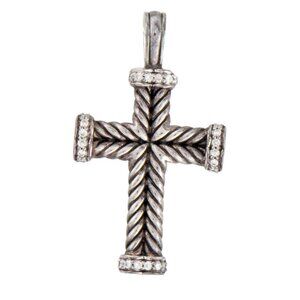 DAVID YURMAN DIAMOND 0.38CTW STERLING SILVER CHEVRON CROSS PENDANT